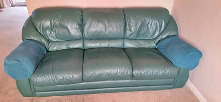 Photo of free Green leather sofa and arm chair (Welling kent DA16) #2