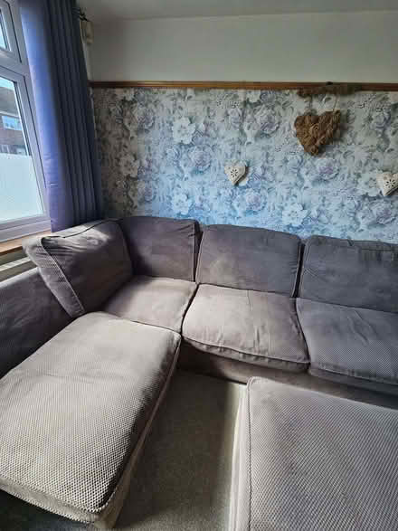 Photo of free Mid-Grey Corduroy Corner Sofa & Footstool | Oak Feet | (Rothley LE12) #3