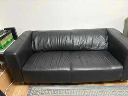 Photo of free Black leather sofa (Blewbury) #1