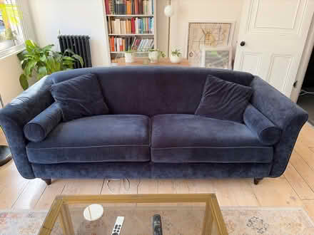 Photo of free Velvet blue three seater sofa (Sydenham SE26) #2