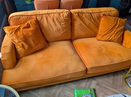 Photo of free Orange velvet sofa (Blewbury) #1