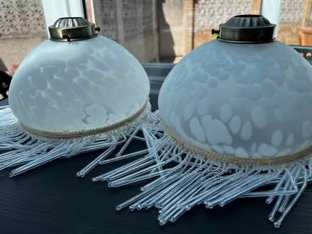 Photo of free Two glass lampshades with beaded fringe (Greaves LA1) #2