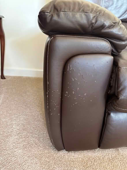 Photo of free Three seater brown leather sofa with motorised recliner x 2 (Sidley TN39) #3