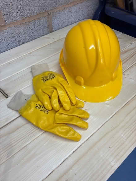 Photo of free Plastic safety helmet & gloves (Bodicote OX16) #1