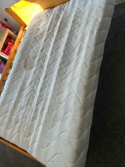 Photo of free Small double wooden bed with mattress (Wattsville NP11) #1
