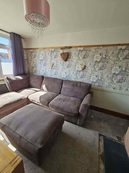 Photo of free Mid-Grey Corduroy Corner Sofa & Footstool | Oak Feet | (Rothley LE12) #2
