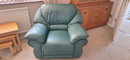 Photo of free Green leather sofa and arm chair (Welling kent DA16) #1
