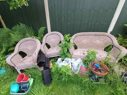 Photo of free Plastic wicker outdoor sofa and two chairs (Adlington PR7) #1