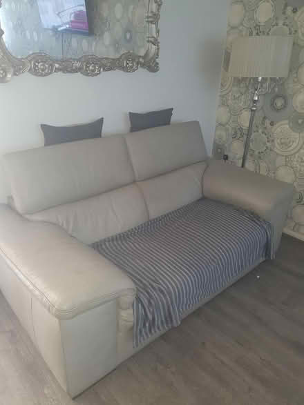 Photo of free 2 2 seater light grey leather couch (Ancoats M4) #1