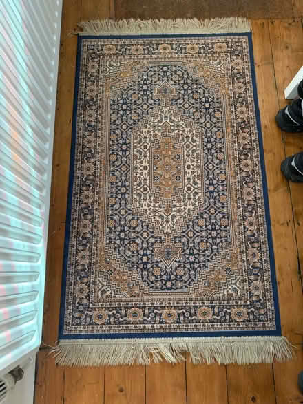 Photo of free Small blue & gold fringed rug (Salford M30) #1