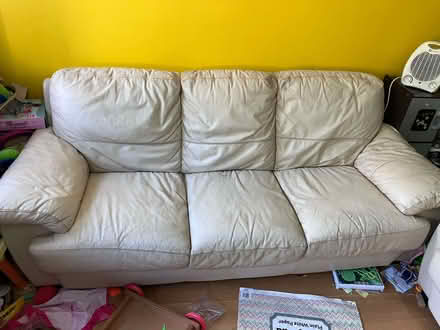 Photo of free One 2 seater and one 3 seater white leather sofa (Ampthill MK45) #2