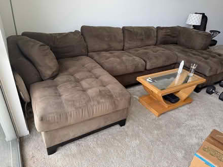 Photo of free brown suede sectional sofa (Hall Rd & Garfield) #1