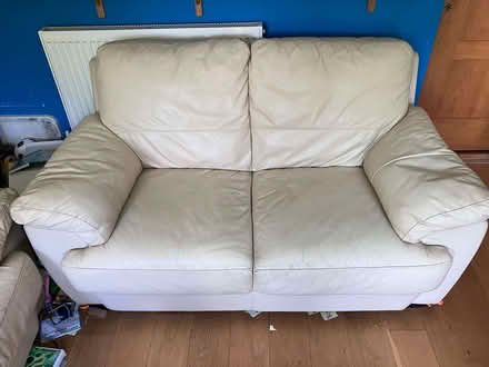 Photo of free One 2 seater and one 3 seater white leather sofa (Ampthill MK45) #1