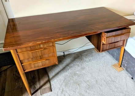 Photo of free Mid-century teak-veneer solid wood desk/legs & dovetail join (Bridge of Allan FK9) #1