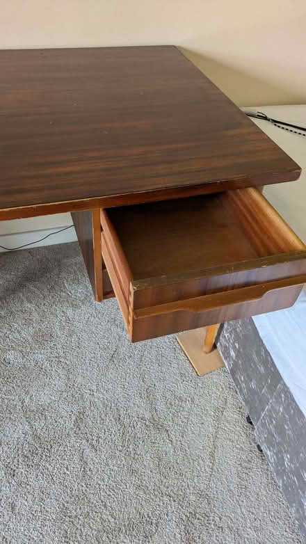 Photo of free Mid-century teak-veneer solid wood desk/legs & dovetail join (Bridge of Allan FK9) #2