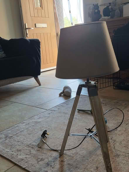 Photo of free Table lamp with tripod legs and grey shade . (Newbiggin CA11) #1