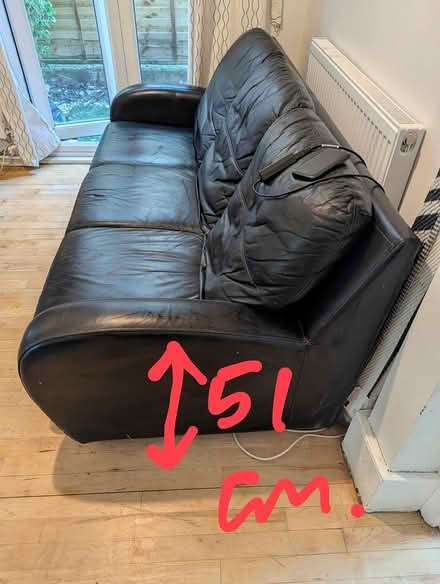 Photo of free Black leather 3 seater (Balham SW12) #3