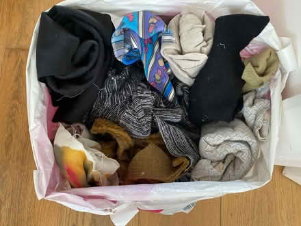 Photo of free bag of remnants of coloured mixed fabrics, including stretch (Broadwater BN14) #1
