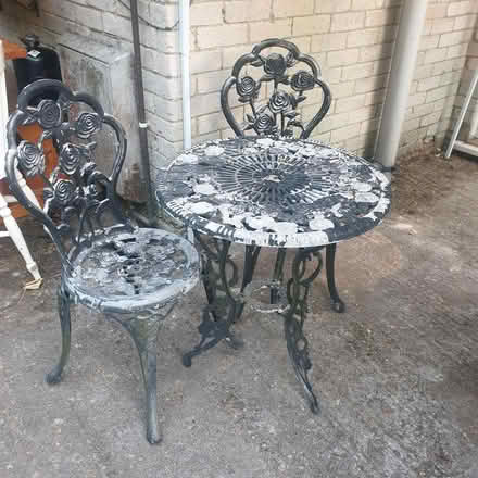 Photo of free Ornate metal garden table &2 chairs (Farncombe near Guildford) #1