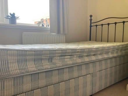 Photo of free Single bed with drawer base and metal headboard (High Shincliffe DH1) #2