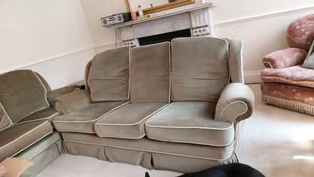 Photo of free Two-seater and three-seaster sofa in green velour. (Bathwick BA2) #1