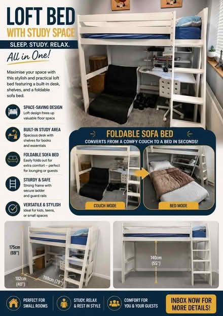Photo of free Loft bed with study space for (Lu55jd LU5) #2