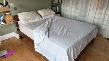 Photo of free King size bed frame, mattress and topper (Harringay Ladder N8) #1