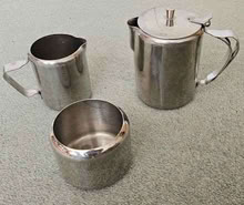 Photo of free Tea pot, milk jug, and sugar bowl, stainless steel (Elmstead BR7) #1