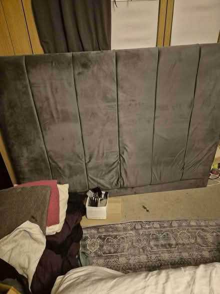 Photo of free King size grey velvet headboard (RG2 Shinfield) #1