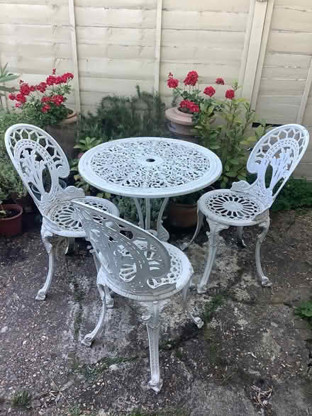 Photo of free Metal garden table and 3 chairs (Redhill RH1) #1