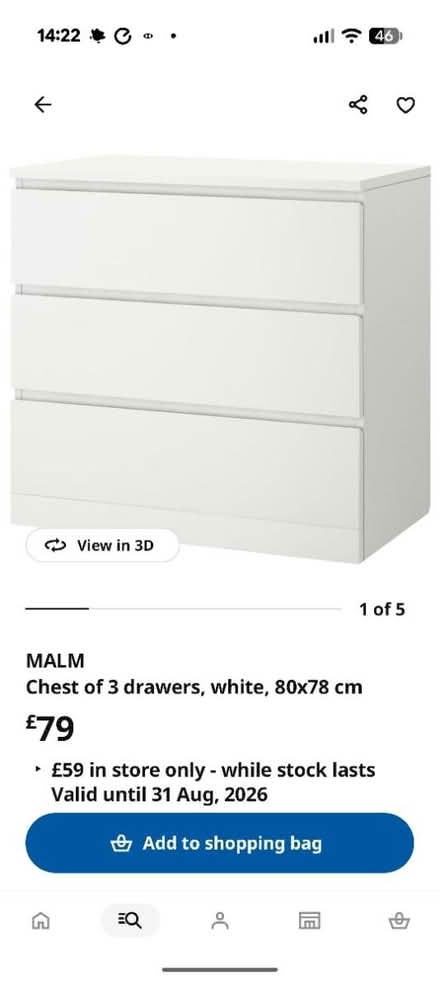Photo of Malm 3 or 6 drawers (Broxbourne EN10) #1