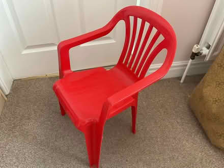 Photo of free Red child’s plastic chair (Cross hills Keighley Bd20) #1