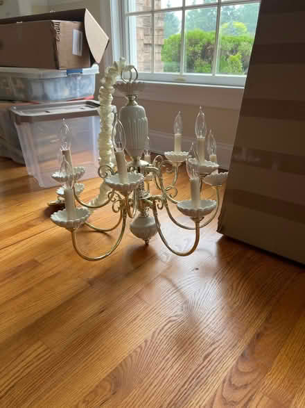 Photo of free Brass and ceramic chandelier (Ringoes NJ) #1