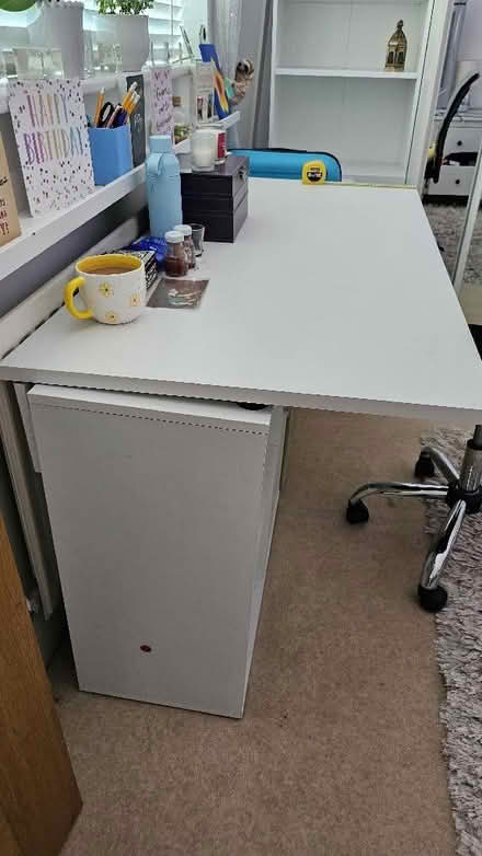 Photo of free White laminate wooden desk with flexible under-shelving (Townsend AL3) #2