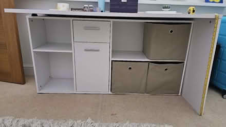 Photo of free White laminate wooden desk with flexible under-shelving (Townsend AL3) #1