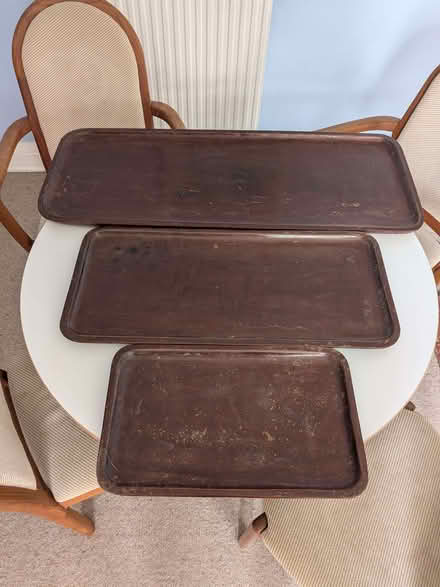 Photo of free 5 hand-crafted hardwood trays in stand (Old Road OX3) #1