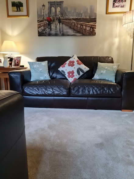 Photo of free Brown leather sofa (Boothtown HX3) #1
