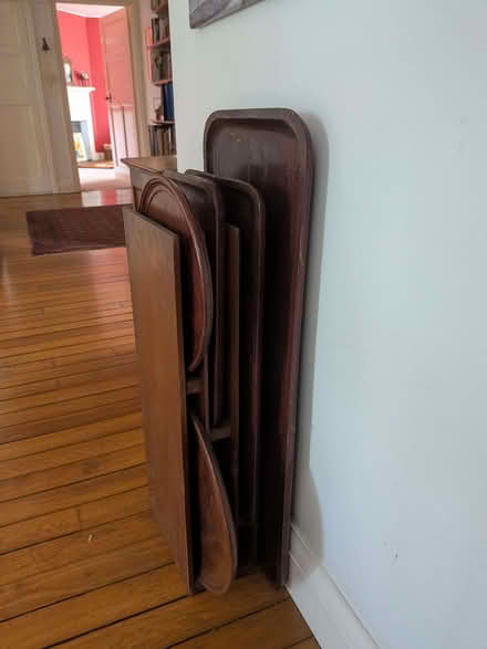 Photo of free 5 hand-crafted hardwood trays in stand (Old Road OX3) #3