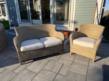 Photo of free Wicker chair &loveseat w/cushions (Humarock) #1