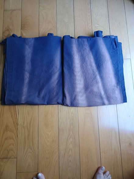 Photo of free Faded denim blue tab top curtains (Groton) #3