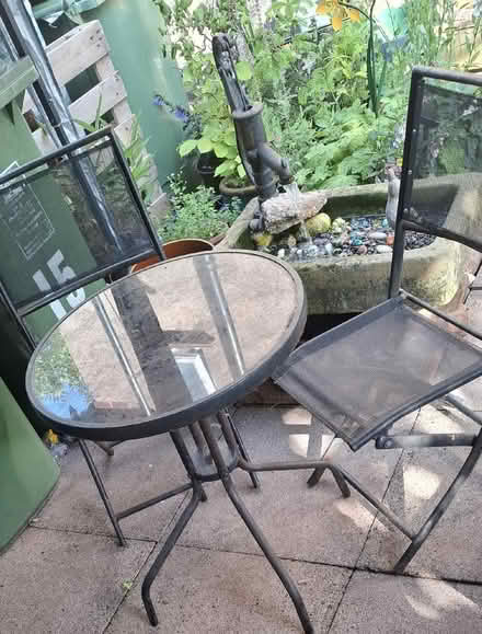 Photo of free Bistro Set of two chairs & glass top table. (Kirkby Thore CA10) #1