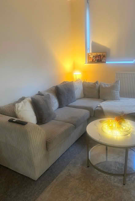 Photo of free Cream/beige cord corner sofa (Hertsmere WD6) #1