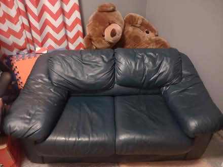 Photo of free Blue Leather Couch (no legs) (NoBo) #1