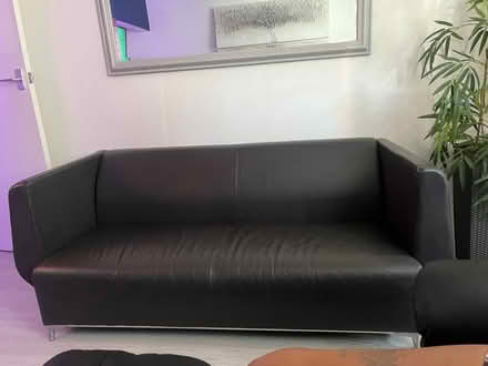 Photo of free Dark brown leather sofa (Pooley Green TW20) #2