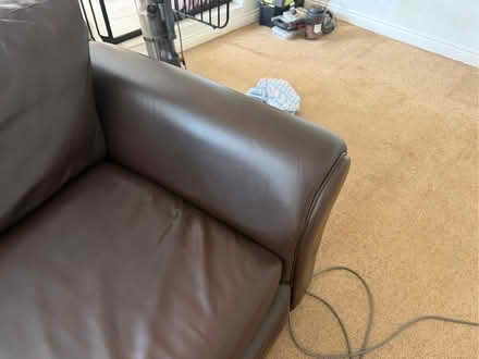 Photo of free Brown leather sofa in good condition. No rips or tears (Bucklesham IP10) #2