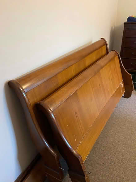 Photo of free Cherry wood sleigh bed frame King size (continental) (Broomhill S10) #1