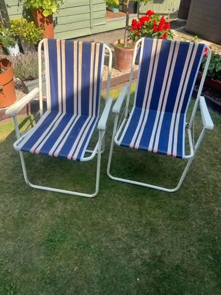 Photo of free Two blue and white vintage camping chairs (Wolsingham DL13) #1