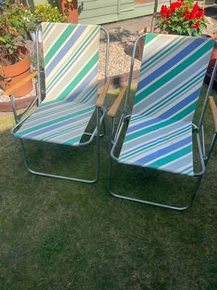 Photo of free Two blue, green and white vintage camping chairs (Wolsingham DL13) #1