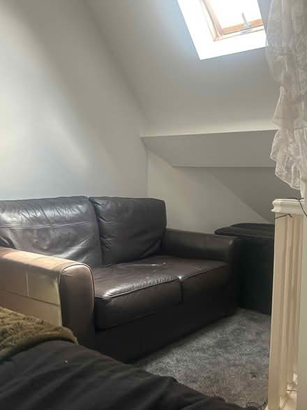 Photo of free Brown two seater sofa and poof (Toxteth L8) #1