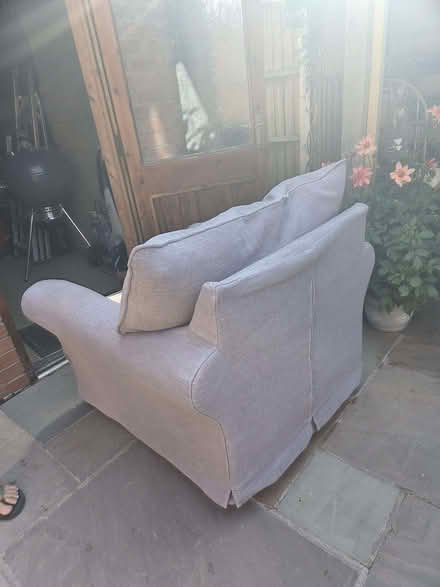 Photo of free Grey loose cover sofa and chair (Baschurch SY4) #1